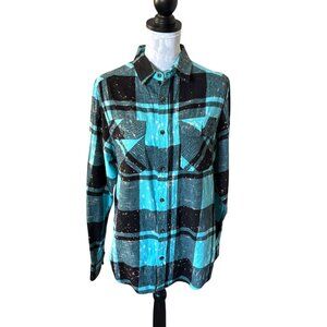 Angry Minnow Flannel Womens Long Sleeve Wild Child Blue Medium